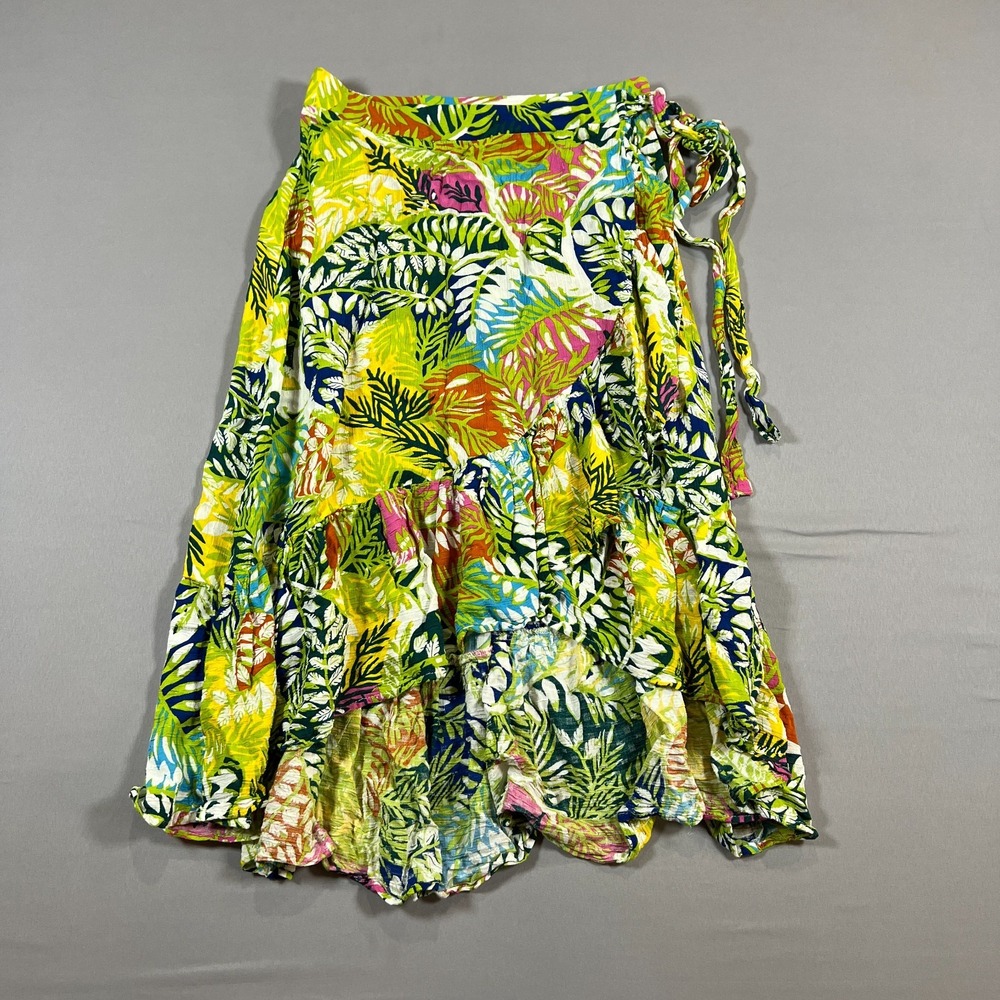 Nicole Miller New York Wrap Skirt Womens Small Multicolor Tropical Ruffle Hem